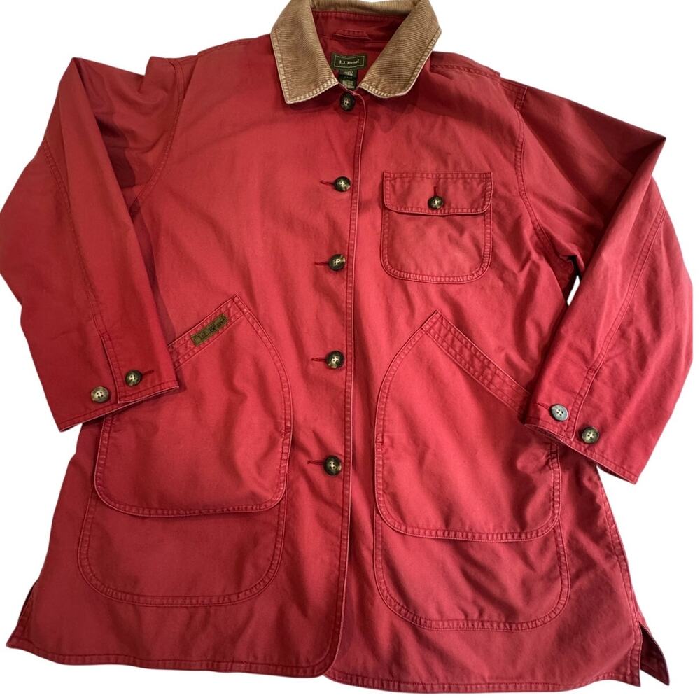 L.L. Bean Womans Barn Coat Red Canvas Chore Jacket Flannel Lined XL